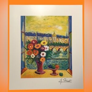 Jean-Claude Picot - La Fenetre ouverte. Floral Window View Art Print.  NEW